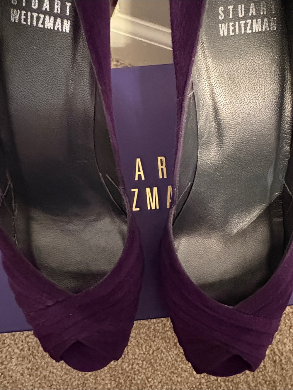 Stuart Weitzman Eggplant Purple Suede Peep-Toe Heels Women 8 - Picture 11 of 13